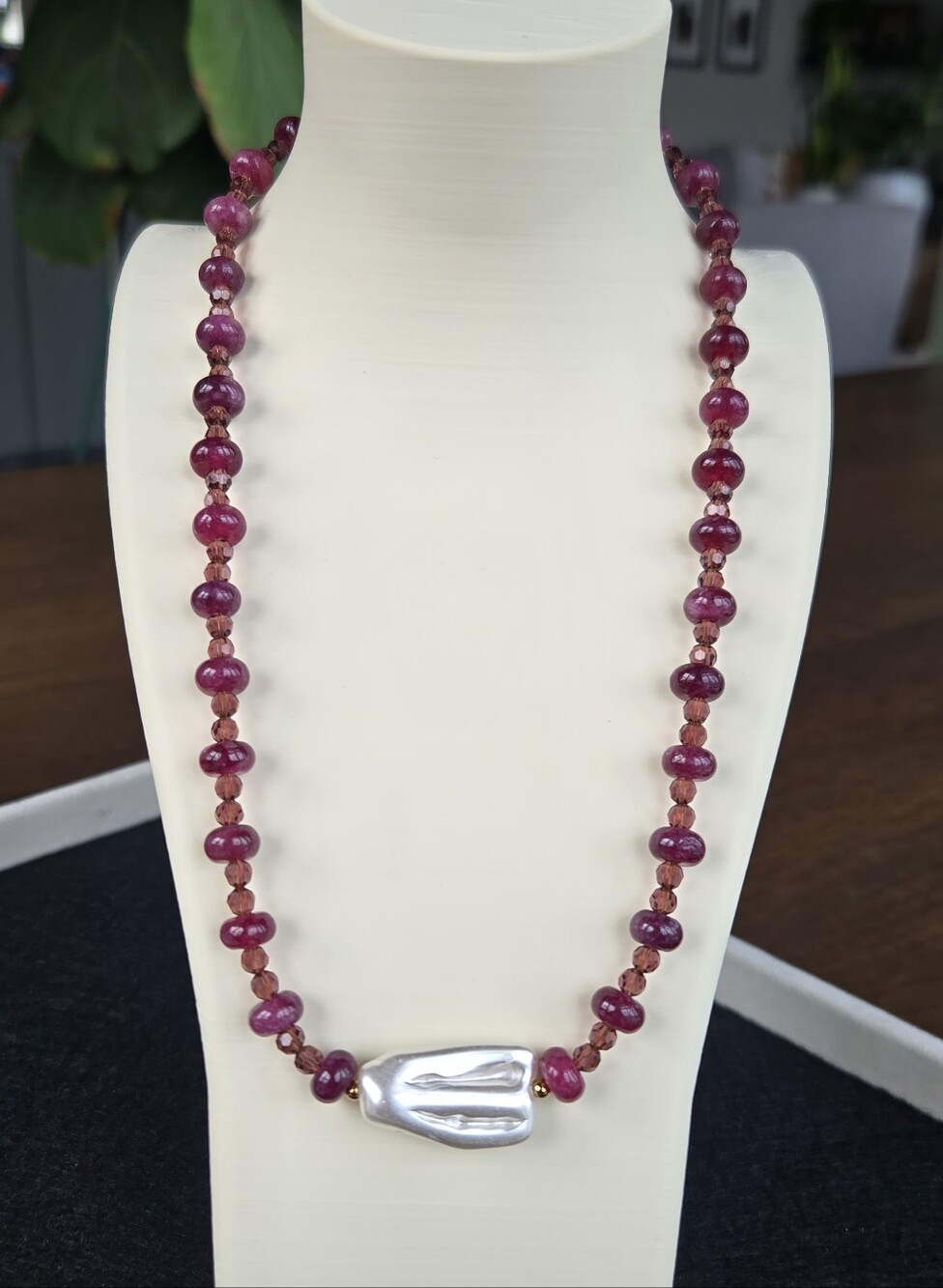 Handcrafted Semiprecious Purple Jade And Swarovski Pearl Pendant Necklace